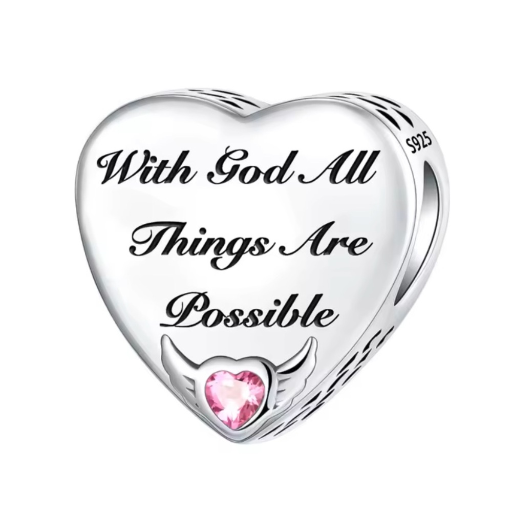 NWOT With God All Things Possible Heart Cross Charm Sterling Silver 925